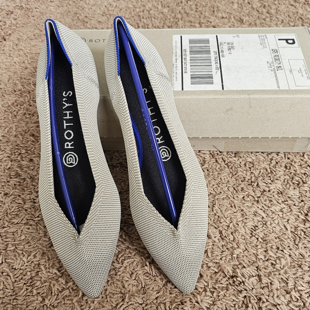 Rothy's Pointed Flats in Light Gray/off white with Blue Trim NWT - Picture 3 of 4
